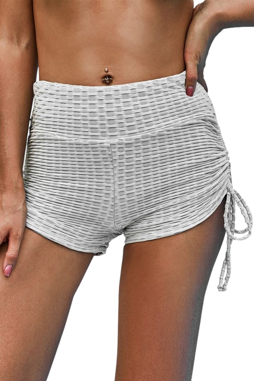 Gray Yoga Shorts Womens Small High Waist Ruched Drawstring NWT